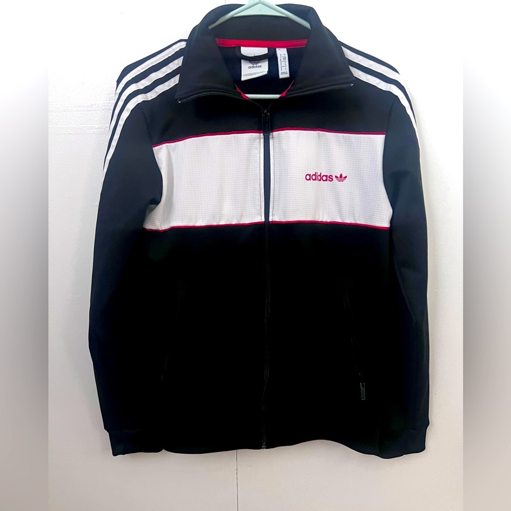 adidas Black White Track Jacket with Pink Accents